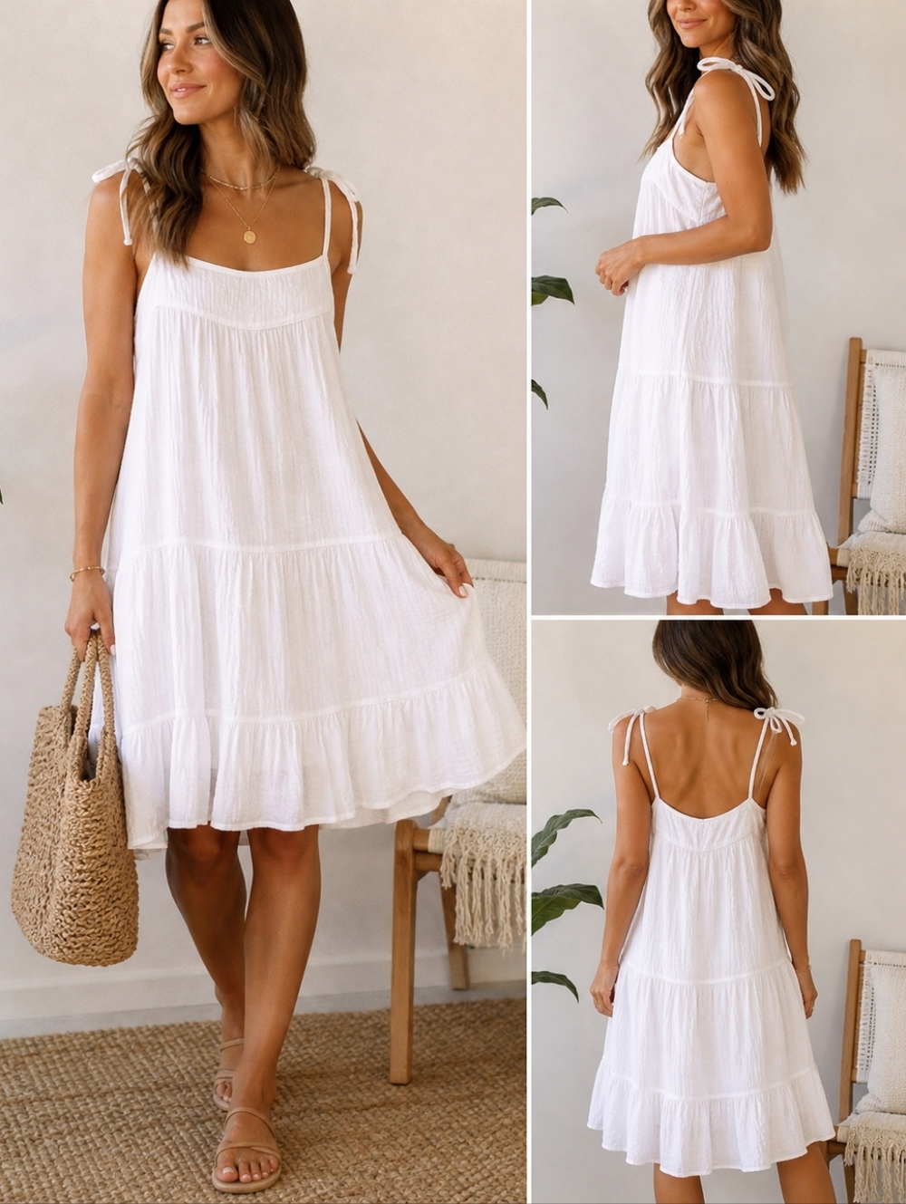 Beachlunchlounge White Gauzy Cotton Midi Sundress Sleeveless Beachy Cover-up XS